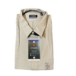 Chaps Mens Regular Fit Wrinkle Free Stretch Collar Dress Shirt Gray Sz 18.5 NWT